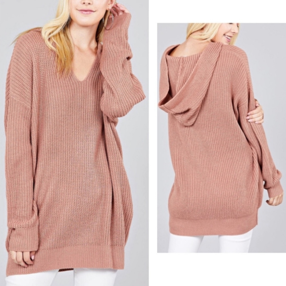 Active USA hooded V-neck sweater Misty Rose size Medium